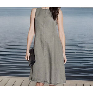 Piazza Del Tempio 100% Linen Dress MED Taupe Tan Beach Vacation Lagenlook Italy